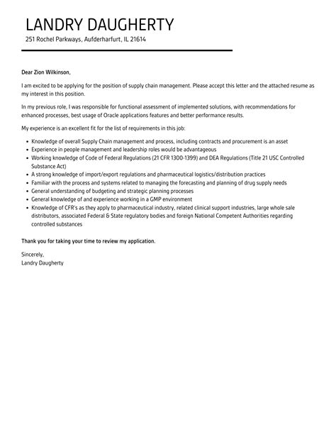 Supply Chain Management Cover Letter Velvet Jobs