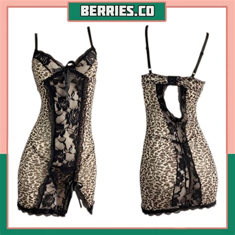 Jual BRI BT Pakaian Lingerie Sexy V Neck Model Renda Motif Leopard EksotisG String Dres