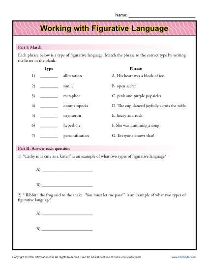 Working With Figurative Language Worksheet