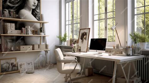 Premium AI Image | Contemporary Home Office with White Desk