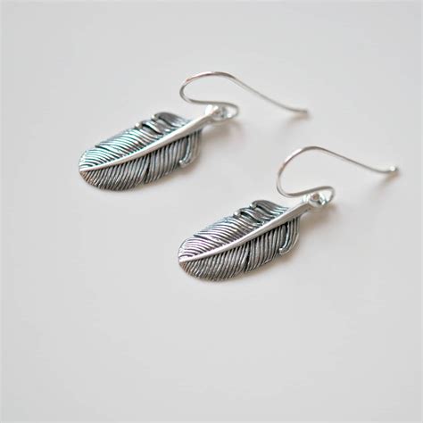 Feather Earrings 925 Sterling Silver Feather Dangle Earrings Etsy