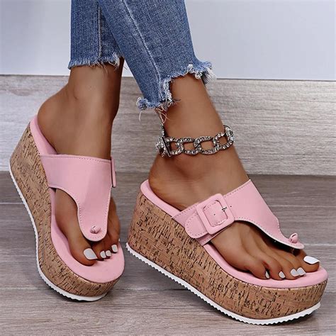 Kaufe Plattform Hausschuhe Frauen 2021 Schnalle Wedges Schuhe Sommer