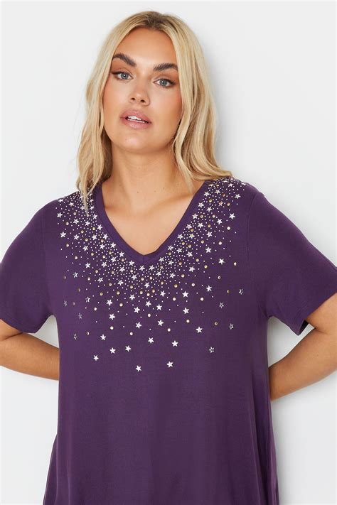 YOURS Plus Size Purple Star Stud Embellished Top Yours Clothing