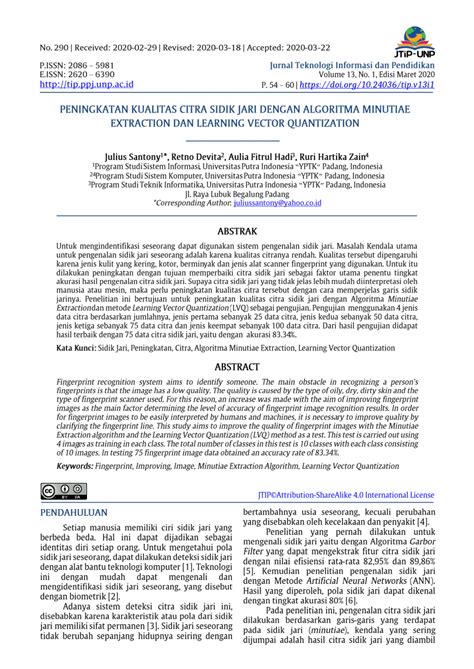 PDF PENINGKATAN KUALITAS CITRA SIDIK JARI DENGAN ALGORITMA MINUTIAE