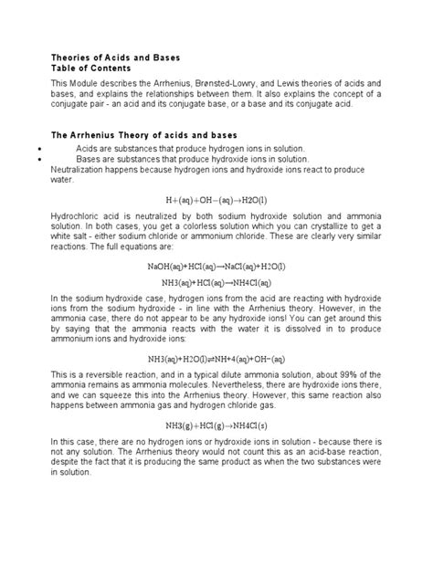 Acid Base Theories Pdf Acid Branches Of Thermodynamics