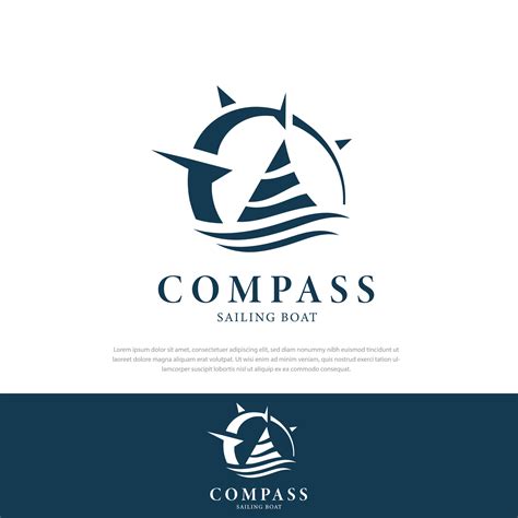 Vector Illustration Of Wavy Sailboat Logo Design Abstract Sailing Ship Compass Design 4299560