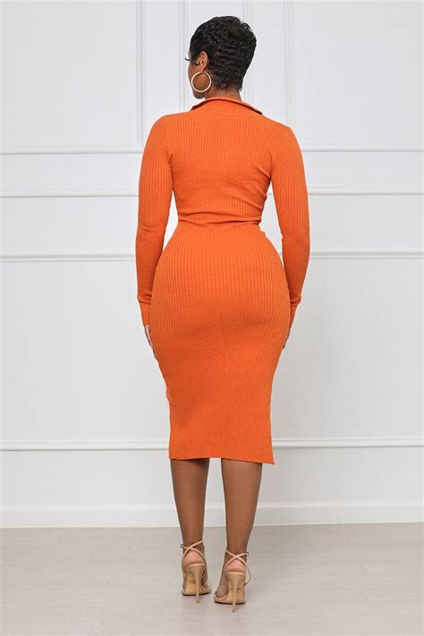 Cozy Cutie Ribbed Midi Dress Orange Large