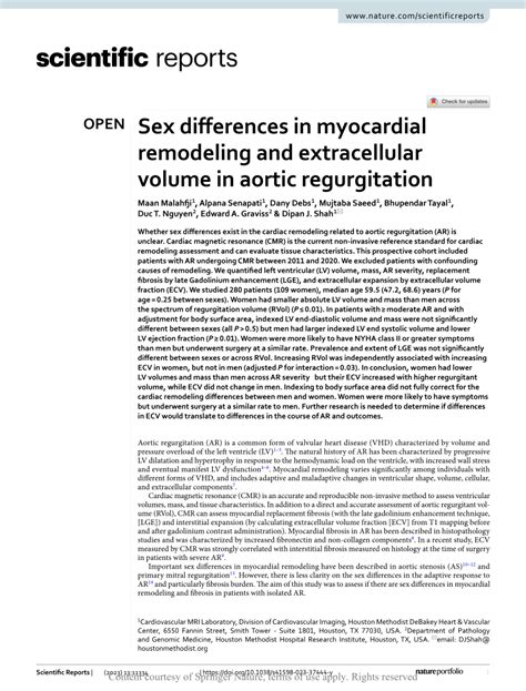 Pdf Sex Differences In Myocardial Remodeling And Extracellular Volume