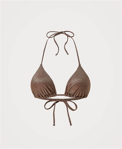Lurex Triangle Bikini Top Woman Brown TWINSET Milano
