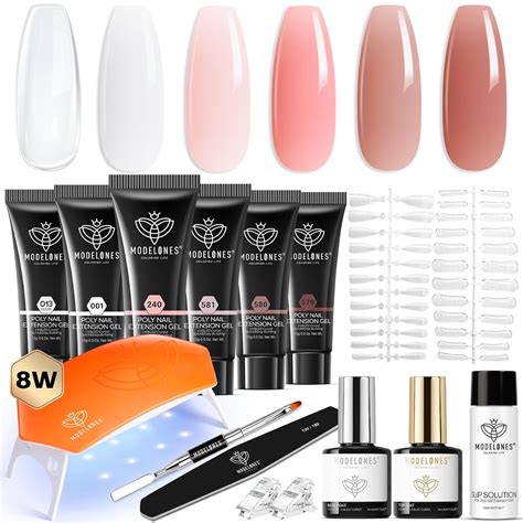 Amazon Modelones Poly Nail Gel Kit Colors With W Lamp Nail Extension Gel Kit Nude Clear