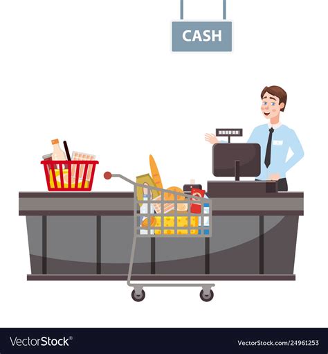 Cashier behind cashier counter in the Royalty Free Vector