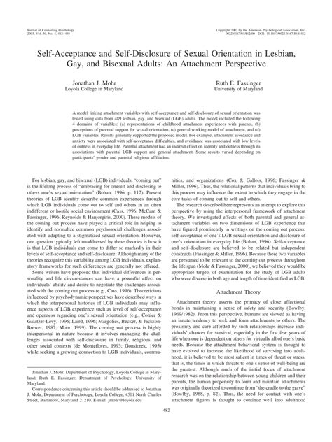 PDF Self Acceptance And Self Disclosure Of Sexual Orientation In Lesbian Gay And Bisexual