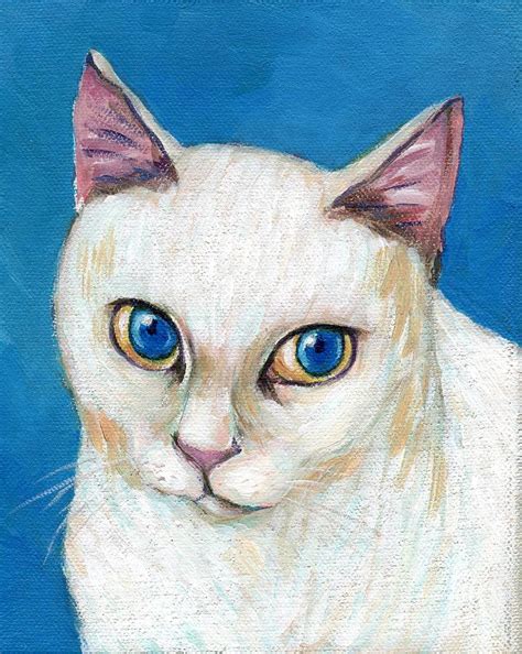 An Elegant White Cat With Blue Eyes Painting by Jingfen Hwu