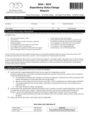 Fillable Online Canadacollege 2014 2015 Dependency Status Change