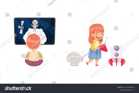 Kids Learning About Space Set Boy Stock Vector (Royalty Free ...