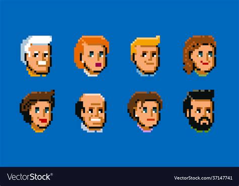 People male and female faces avatars pixel art Vector Image