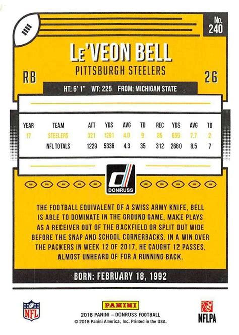 Donruss Press Proof Blue Le Veon Bell Steelers Nm Mt Ebay