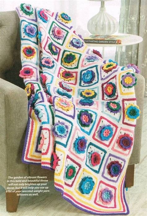 Colorful Flower Motif Afghan Crochet Pattern Blanket Throw Instructions Afghan Crochet