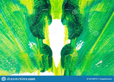 Green Yellow Abstract Acrylic Painting Color Texture On White Paper