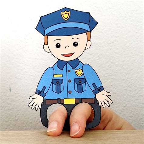 Police Officer Finger Puppet Printable Career Day Coloring Paper Craft