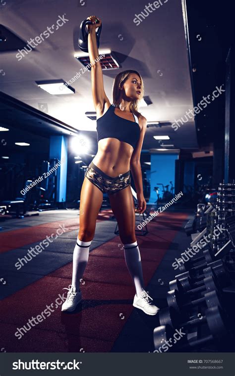 Fitness Blonde Girl Posing Exercising Dumbbell Stock Photo Shutterstock