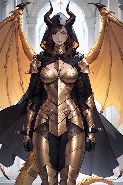 Armor Gloves Golden Dragon Wings Black Hooded Cape Hentai AI Porn