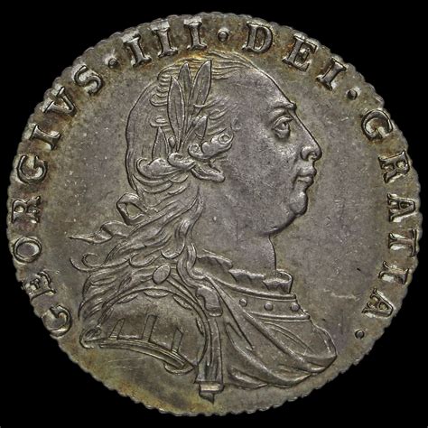 1787 George III Early Milled Silver Sixpence No Hearts A UNC