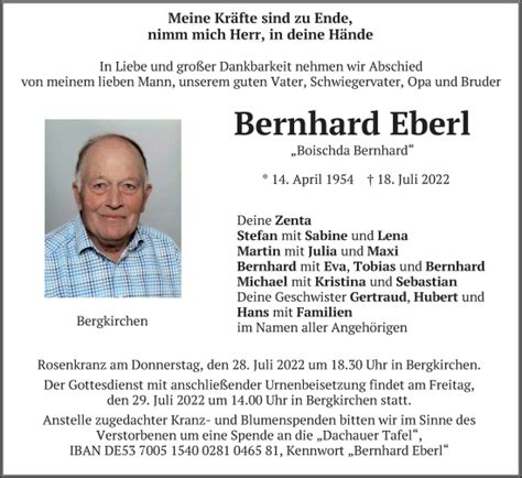 Traueranzeigen Von Bernhard Eberl Trauer Merkur De