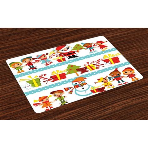 Kids Christmas Placemats Set Of 4 Santa Giving Surprise Presents To