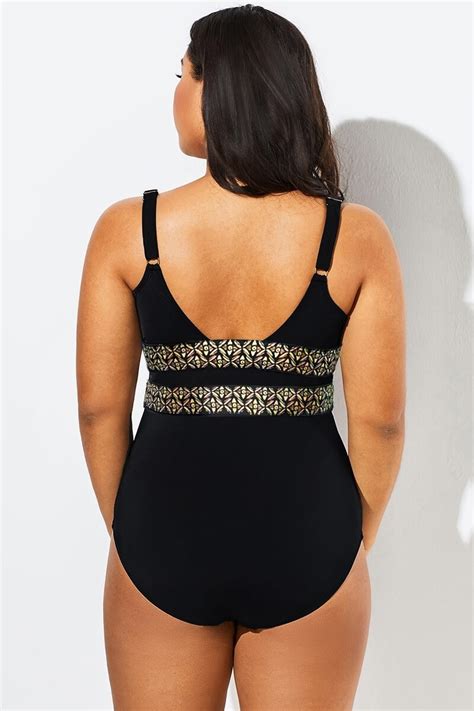 Black Foil Printed Cut Out One Piece Swimsuit Meet Curve Meet Curve Uk