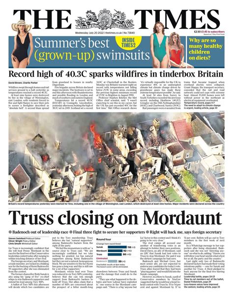 Times Front Page 20th Of July 2022 Tomorrows Papers Today