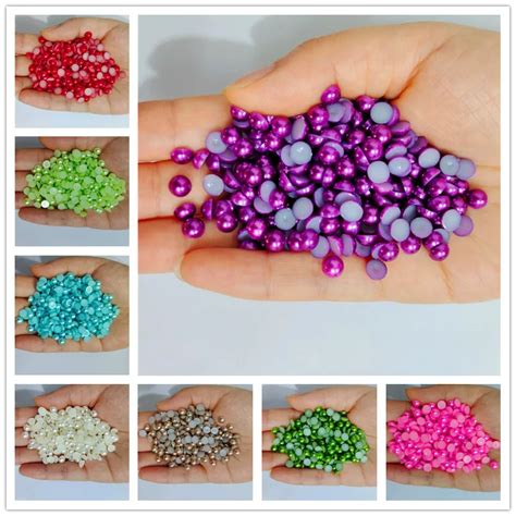 Multiple Size All Colours Half Round Plastic Pearl Non Hotfix Flat Back