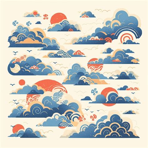 Patrones De Nubes Japonesas Con Contornos Suaves Vector Premium