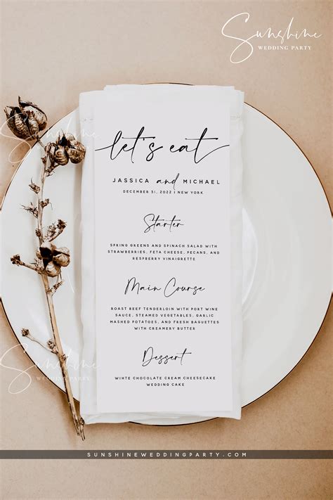 Modern Wedding Menu Template, Minimalist Wedding Dinner Menu, Printable ...