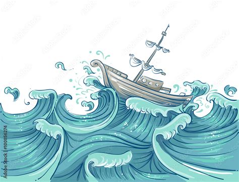 Wave Storm Ship Toss Stock Vector Adobe Stock