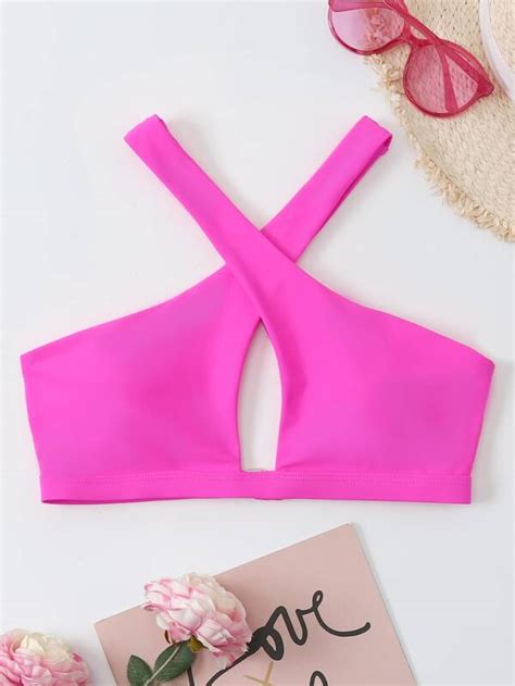 SHEIN Swim Vcay Plain Criss Cross Cut Out Bikini Top SHEIN USA