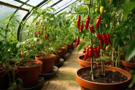 Premium AI Image Hot And Spicy Vibrant Chillies Growing In A Greenhouse
