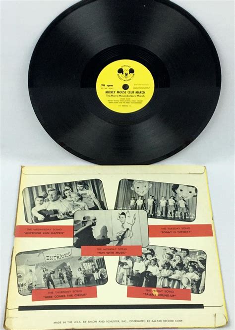 Lot - Vintage 1955 Walt Disney's Mickey Mouse Club Songs 78 RPM Extended Play Record