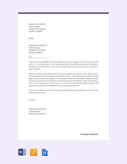 Free 28 Letters Of Recommendation For Teacher Pdf Doc