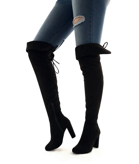 Botas Largas Mujer Tacon Altas Doblez Rodilla Negro