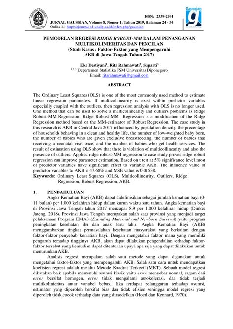 (PDF) PEMODELAN REGRESI RIDGE ROBUST-MM DALAM PENANGANAN MULTIKOLINIERITAS DAN PENCILAN (Studi ...