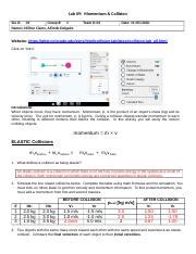 Lab09 Phet Momentum And Collisions H 1 Docx Lab 09 Momentum