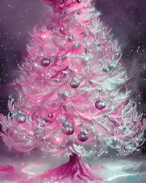 Pink Christmas Tree With White Lighting Diamonds And Glowing Background · Creative Fabrica