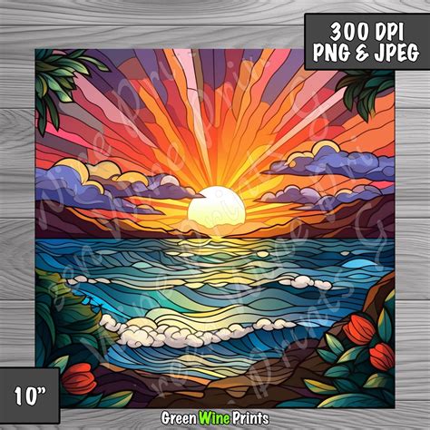 Beach Sunset Stained Glass Clipart Sunset Tumbler Wrap Faux Stained