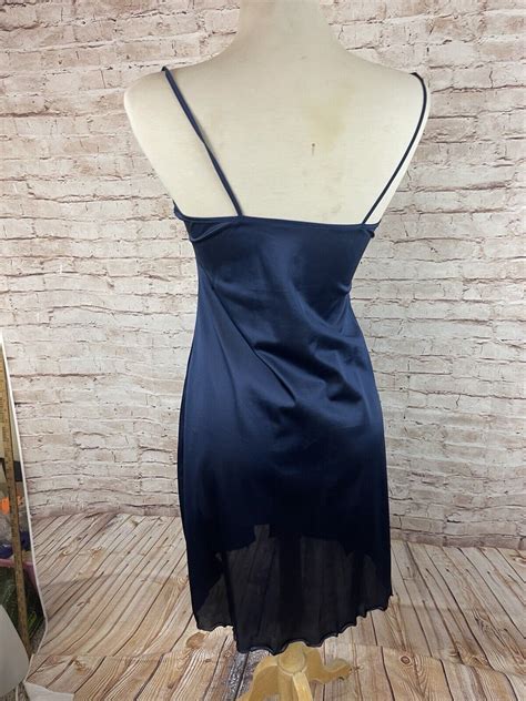 Vintage Lingerie Nightgown Nightie Teddy Slip Navy Bl Gem