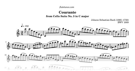 Courante From Cello Suite No In C Major J S Bach Free Flute