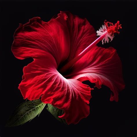 Una Flor Roja Con Un Centro Blanco Y Hojas Verdes Foto Premium