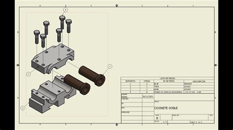 Cojinete Doble Piezas Ensamble Planos En Inventor Youtube