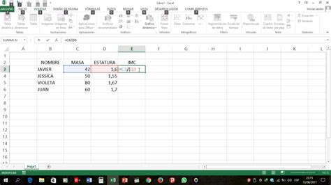 Calculando El Imc Con Excel Youtube