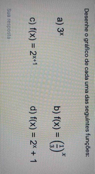 Desenhe O Gráfico De Cada Uma Das Seguintes Funções A 3x B F X 1